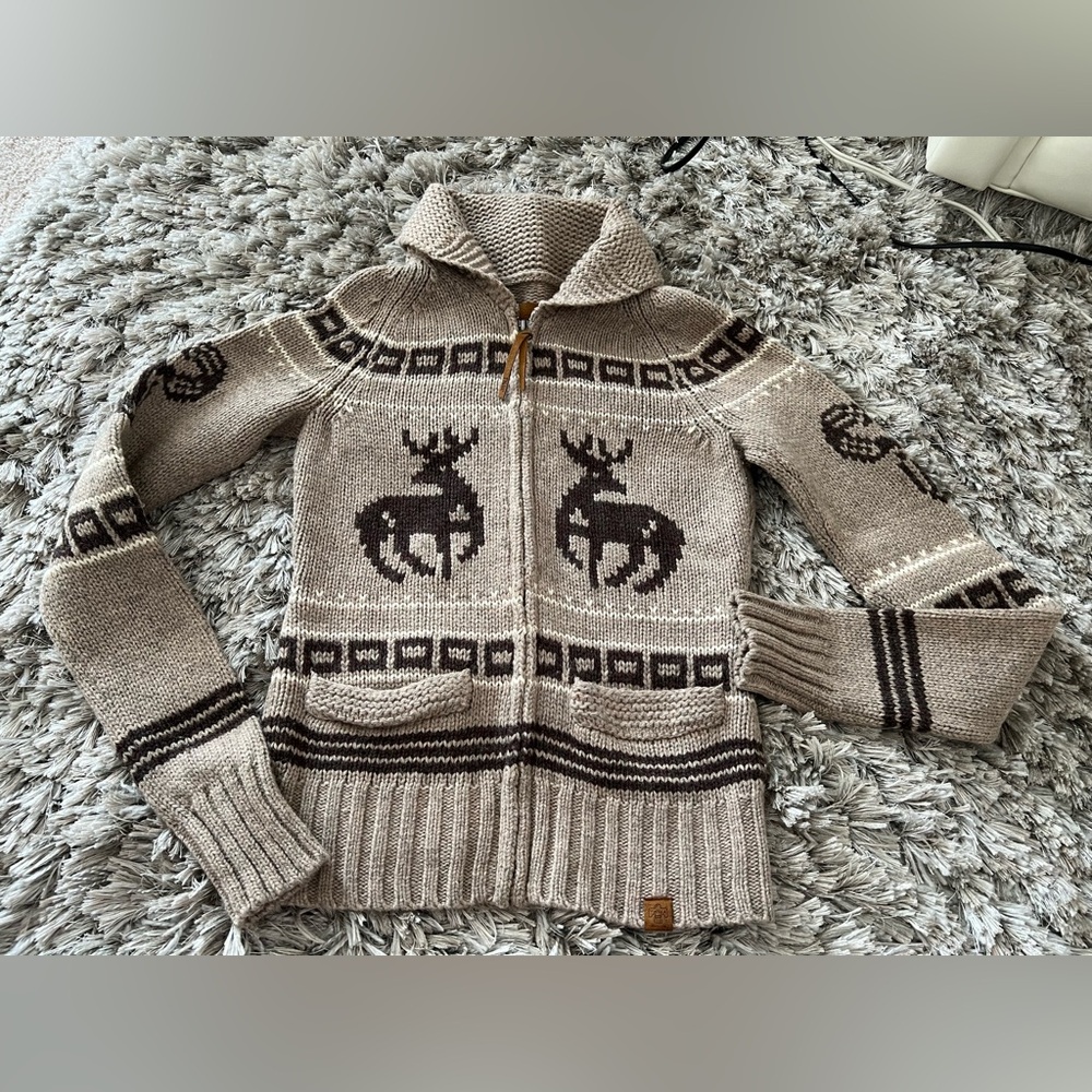 TNA Brown Reindeer Zip-Up Sweater 🦌🤎 - Picture 2 of 9